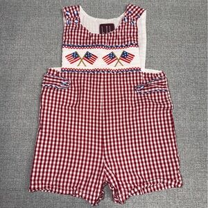 Lil Cactus Patriotic American Flag Smocked Gingham Romper